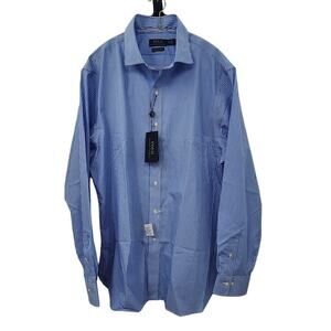 New NWT Polo Ralph Lauten Striped Blue Dress Shirt Size 17.5 Neck 100% Cotton